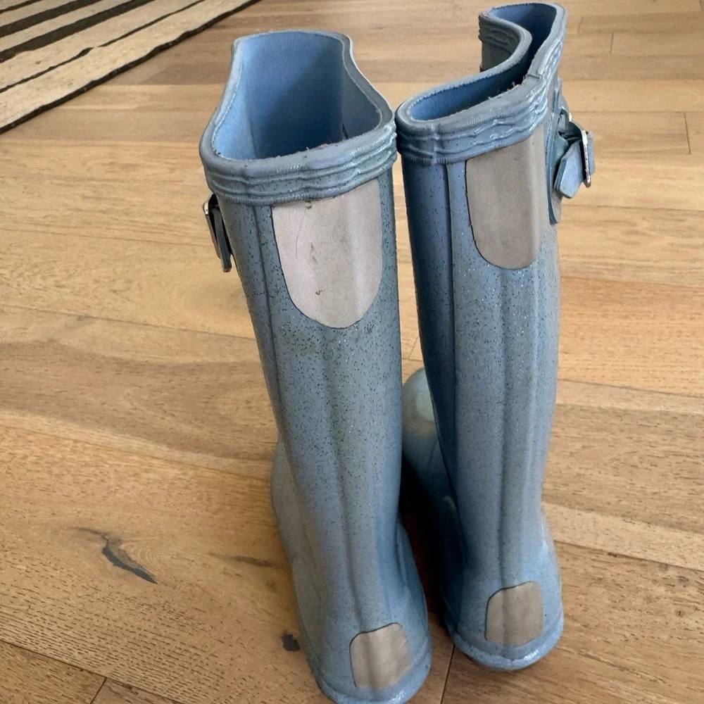 Hunter Kids Original Tall Glitter Boot Light Blue with Sparkles Size 2